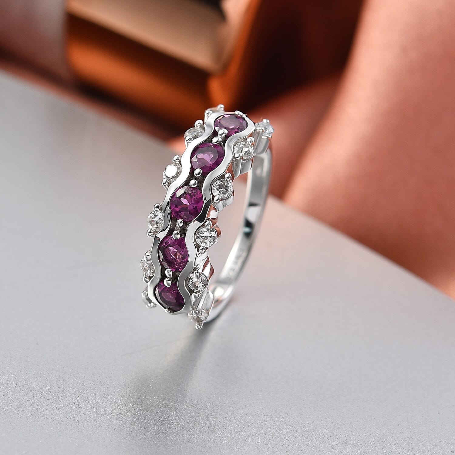 D'Joy Premium Radiant Ember Garnet and White Zircon 1.80 ctw Ring in Rhodium Over Sterling Silver (Size 6.0)