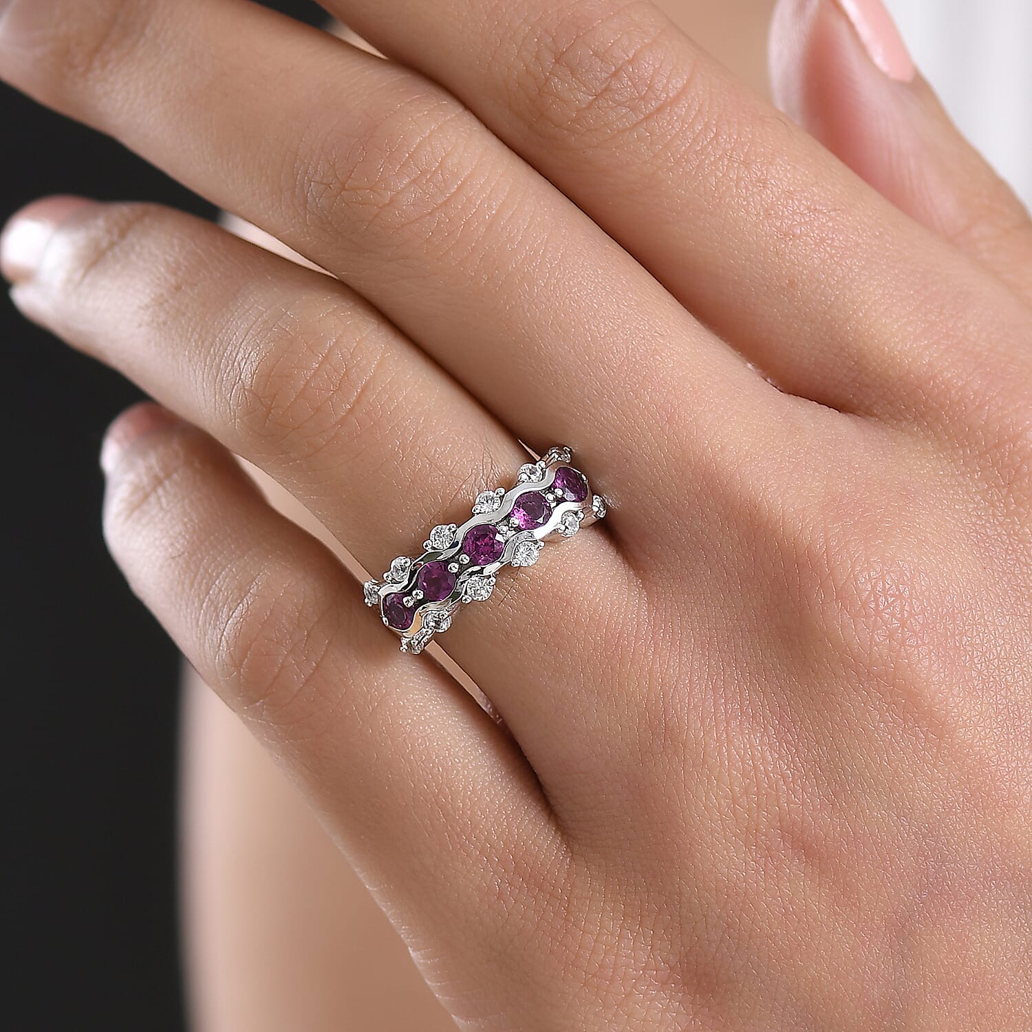 D'Joy Premium Radiant Ember Garnet and White Zircon 1.80 ctw Ring in Rhodium Over Sterling Silver (Size 6.0)