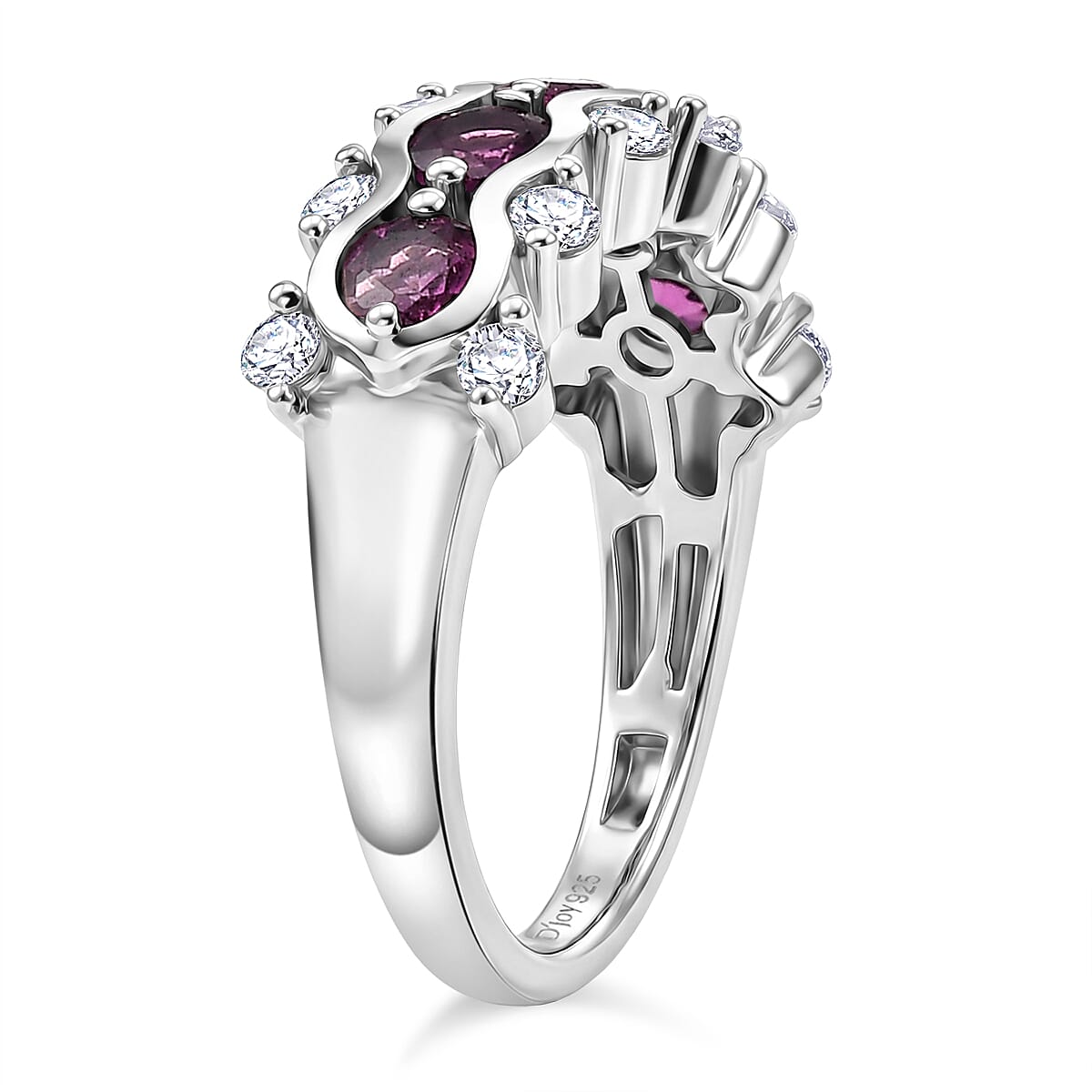 D'Joy Premium Radiant Ember Garnet and White Zircon 1.80 ctw Ring in Rhodium Over Sterling Silver (Size 6.0)