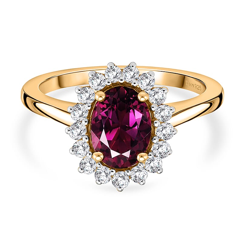 D'Joy Premium Radiant Ember Garnet and Moissanite 1.70 ctw Ring in 18K Vermeil Yellow Gold Over Sterling Silver (Size 6.0)