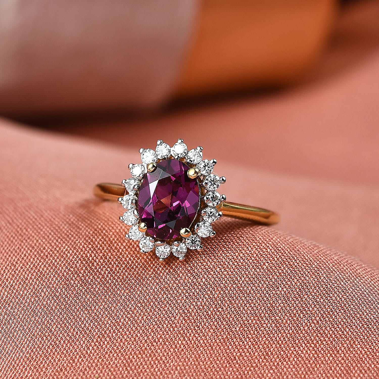 D'Joy Premium Radiant Ember Garnet and Moissanite 1.70 ctw Ring in 18K Vermeil Yellow Gold Over Sterling Silver (Size 6.0)