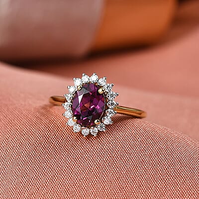 D'Joy Premium Radiant Ember Garnet and Moissanite 1.70 ctw Ring in 18K Vermeil Yellow Gold Over Sterling Silver (Size 6.0)