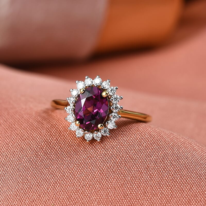 D'Joy Premium Radiant Ember Garnet and Moissanite 1.70 ctw Ring in 18K Vermeil Yellow Gold Over Sterling Silver (Size 6.0)