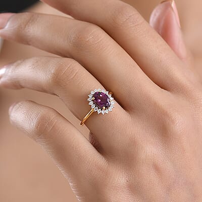 D'Joy Premium Radiant Ember Garnet and Moissanite 1.70 ctw Ring in 18K Vermeil Yellow Gold Over Sterling Silver (Size 6.0)