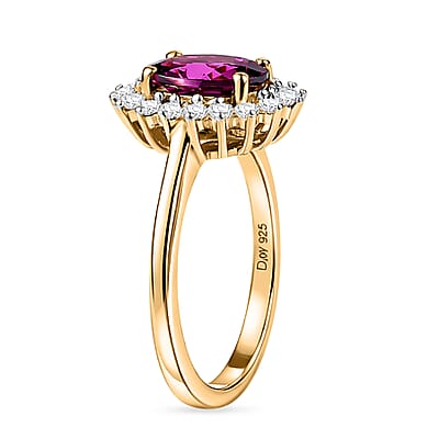 D'Joy Premium Radiant Ember Garnet and Moissanite 1.70 ctw Ring in 18K Vermeil Yellow Gold Over Sterling Silver (Size 6.0)