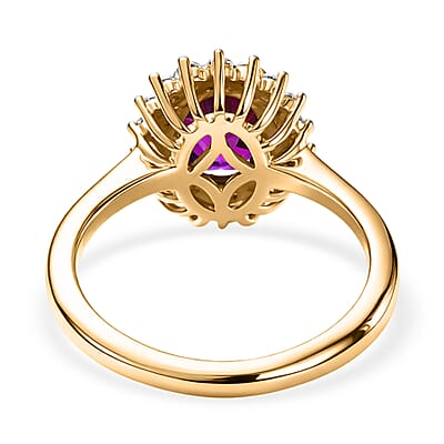 D'Joy Premium Radiant Ember Garnet and Moissanite 1.70 ctw Ring in 18K Vermeil Yellow Gold Over Sterling Silver (Size 6.0)