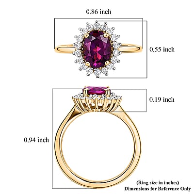D'Joy Premium Radiant Ember Garnet and Moissanite 1.70 ctw Ring in 18K Vermeil Yellow Gold Over Sterling Silver (Size 6.0)