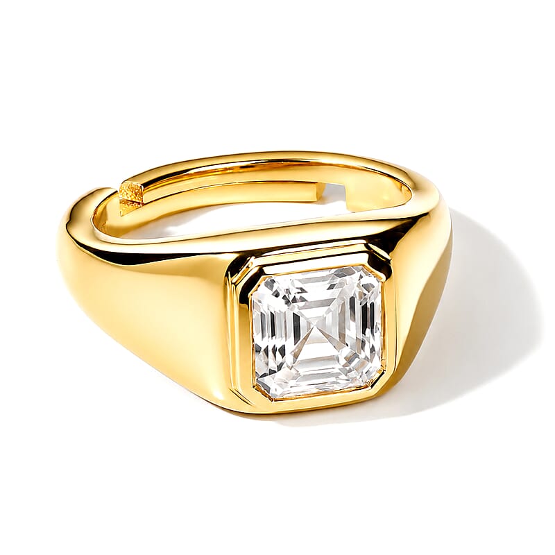 D'Joy Asscher Cut White Topaz 1.50 ctw Ring in 18K Vermeil Yellow Gold Over Sterling Silver (Size 4.0)