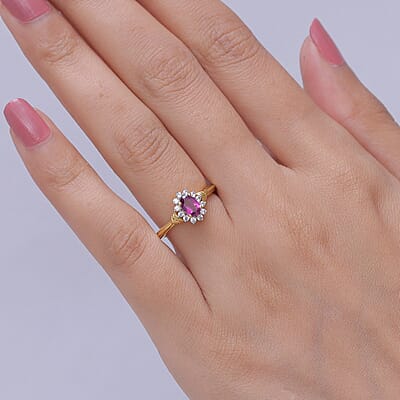 D'Joy AAA Radiant Ember Garnet and White Zircon 0.85 ctw Ring in 18K Yellow Gold Over Sterling Silver (Size 6.0)