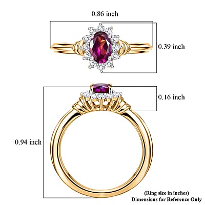 D'Joy AAA Radiant Ember Garnet and White Zircon 0.85 ctw Ring in 18K Yellow Gold Over Sterling Silver (Size 6.0)