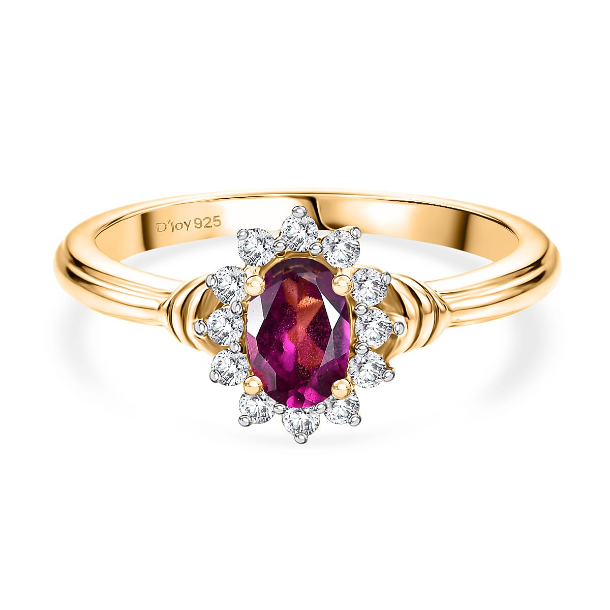 D'Joy AAA Radiant Ember Garnet and White Zircon 0.85 ctw Ring in 18K Yellow Gold Over Sterling Silver (Size 7.5)