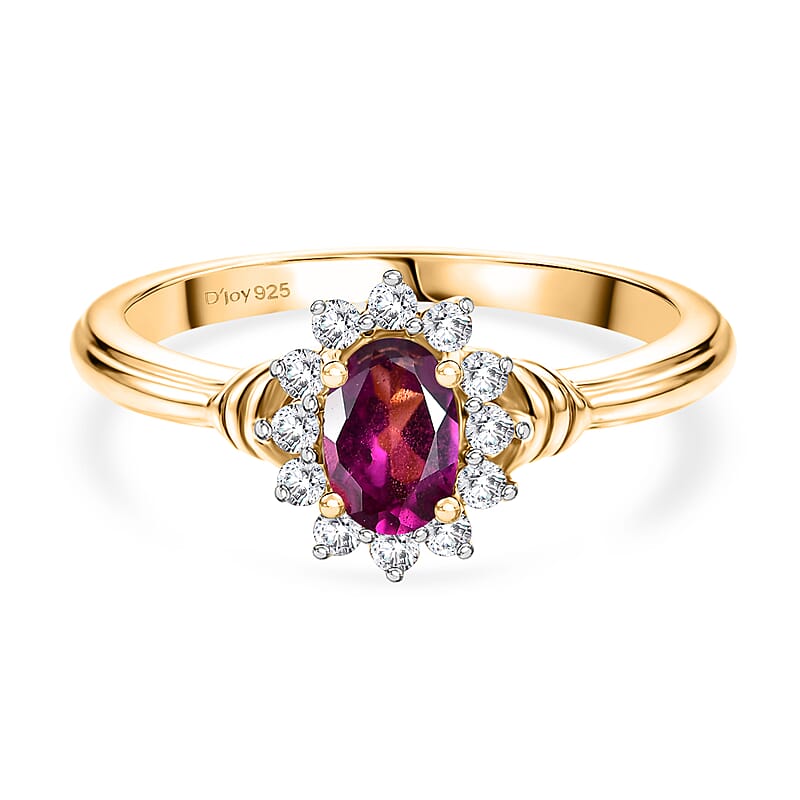 D'Joy AAA Radiant Ember Garnet and White Zircon 0.85 ctw Ring in 18K Yellow Gold Over Sterling Silver (Size 9.5)
