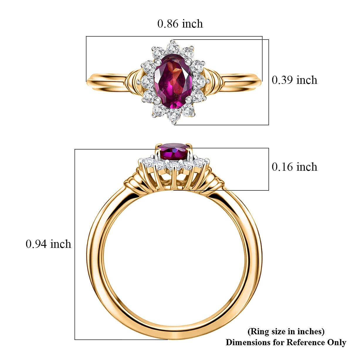 D'Joy AAA Radiant Ember Garnet and White Zircon 0.85 ctw Ring in 18K Yellow Gold Over Sterling Silver (Size 9.5)