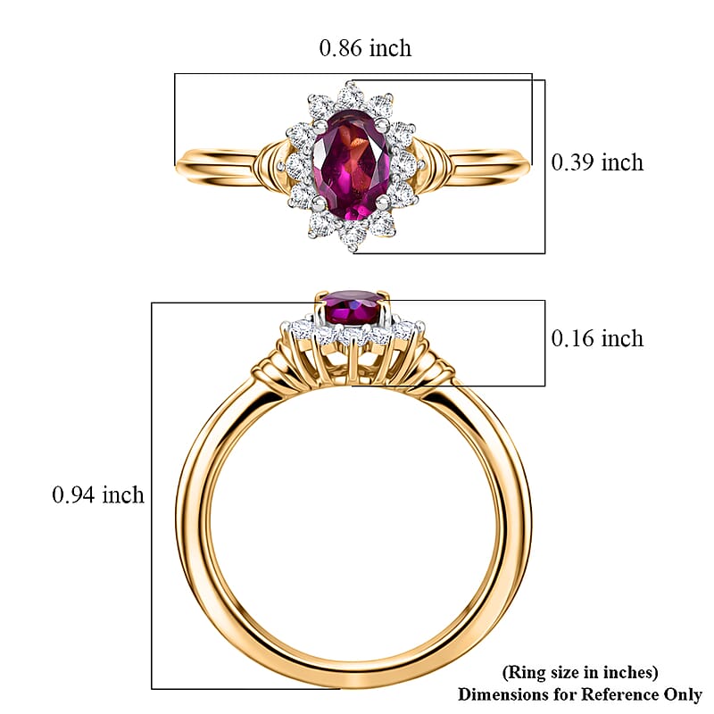 D'Joy AAA Radiant Ember Garnet and White Zircon 0.85 ctw Ring in 18K Yellow Gold Over Sterling Silver (Size 10.0)