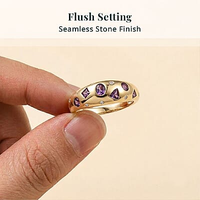 AAA Radiant Ember Garnet, Luxuriant Lab Grown Diamond G-H SI 0.65 ctw Band Ring in 18K Yellow Gold Over Sterling Silver (Size 6.5)