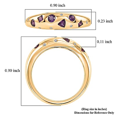AAA Radiant Ember Garnet, Luxuriant Lab Grown Diamond G-H SI 0.65 ctw Band Ring in 18K Yellow Gold Over Sterling Silver (Size 6.5)