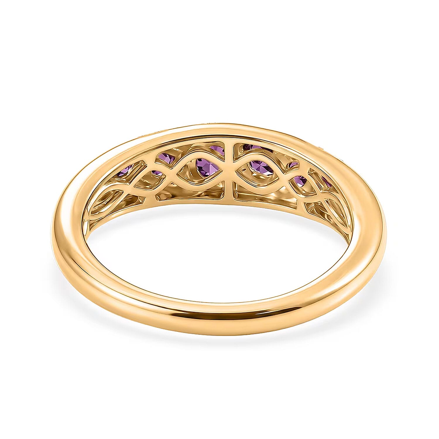 AAA Radiant Ember Garnet, Luxuriant Lab Grown Diamond G-H SI 0.65 ctw Band Ring in 18K Yellow Gold Over Sterling Silver (Size 6.5)