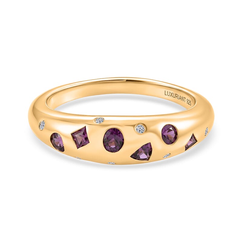 D'Joy AAA Radiant Ember Garnet and Lab Grown Diamond 0.65 ctw Band Ring in 18K Yellow Gold Over Sterling Silver (Size 7.5)