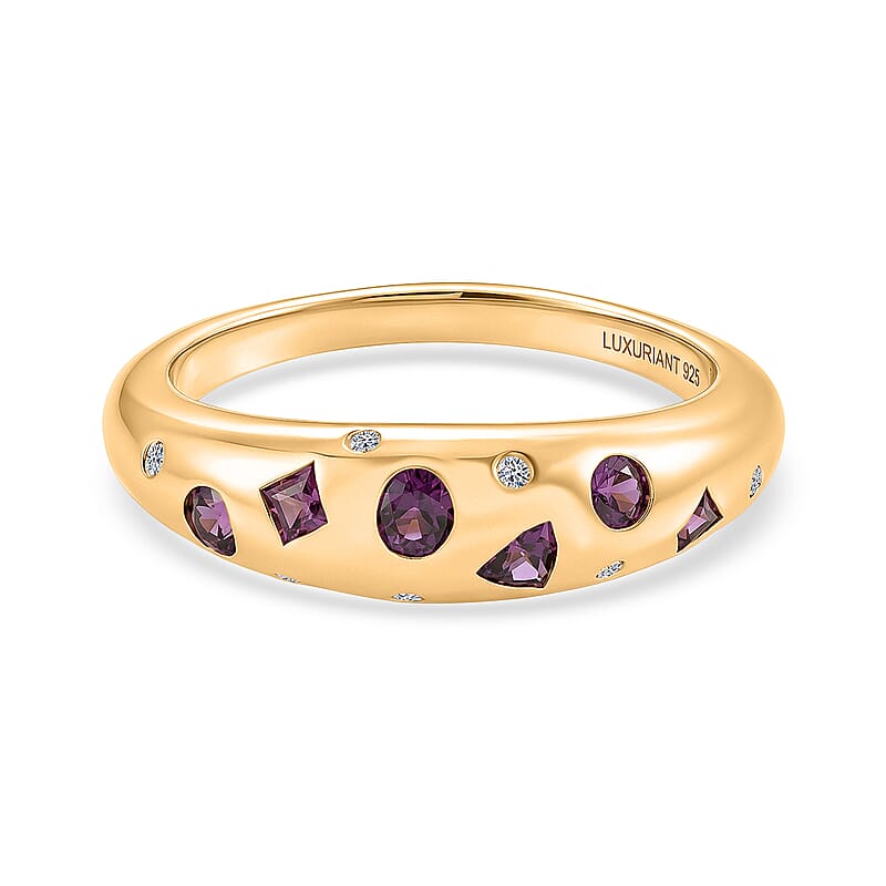 D'Joy AAA Radiant Ember Garnet and Lab Grown Diamond 0.65 ctw Band Ring in 18K Yellow Gold Over Sterling Silver (Size 8.0)