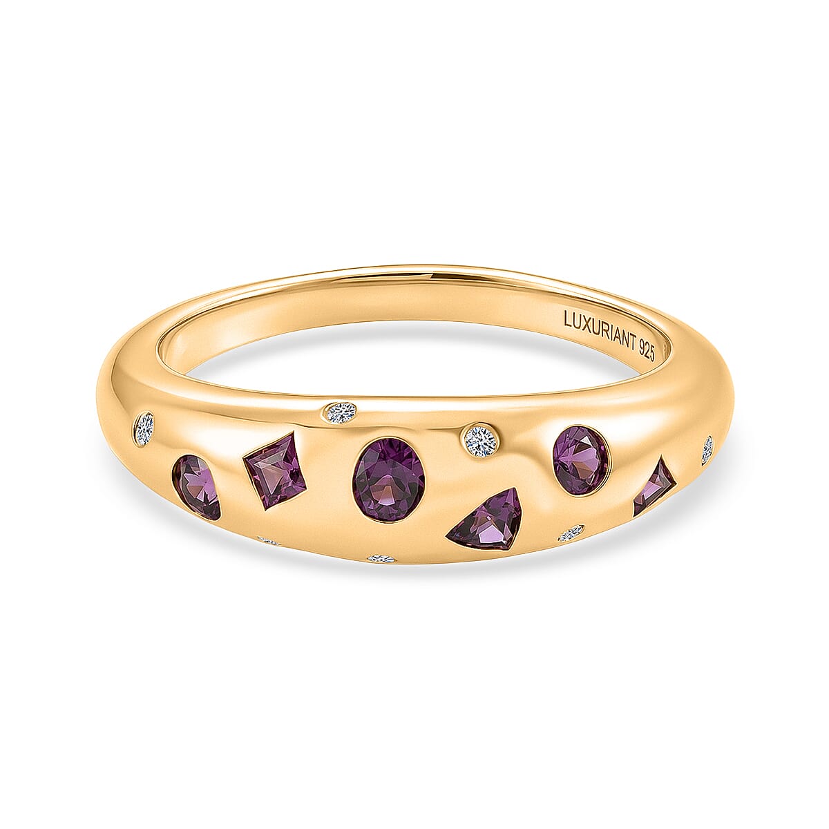 D'Joy AAA Radiant Ember Garnet and Lab Grown Diamond 0.65 ctw Band Ring in 18K Yellow Gold Over Sterling Silver (Size 9.5)