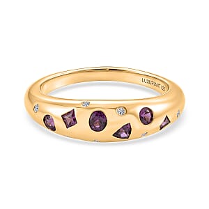 D'Joy AAA Radiant Ember Garnet and Lab Grown Diamond 0.65 ctw Band Ring in 18K Yellow Gold Over Sterling Silver (Size 9.5)