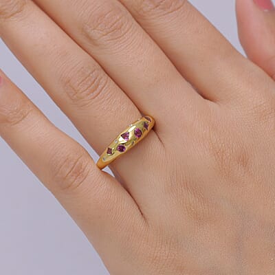 D'Joy AAA Radiant Ember Garnet and Lab Grown Diamond 0.65 ctw Band Ring in 18K Yellow Gold Over Sterling Silver (Size 10.0)
