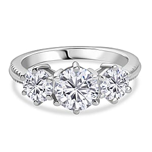 D'Joy Moissanite 1.80 ctw 3 Stone Ring in Platinum Over Sterling Silver (Size 6.0)