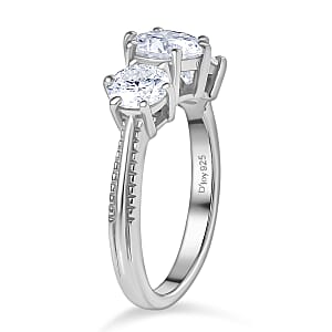 D'Joy Moissanite 1.80 ctw 3 Stone Ring in Platinum Over Sterling Silver (Size 6.0)