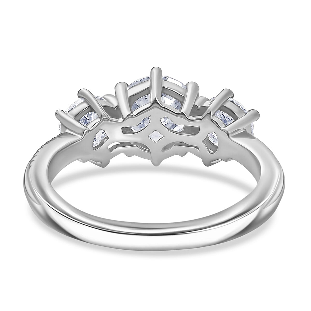 D'Joy Moissanite 1.80 ctw 3 Stone Ring in Platinum Over Sterling Silver (Size 6.0)