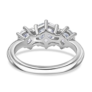 D'Joy Moissanite 1.80 ctw 3 Stone Ring in Platinum Over Sterling Silver (Size 6.0)