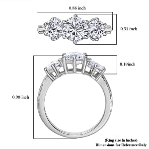 D'Joy Moissanite 1.80 ctw 3 Stone Ring in Platinum Over Sterling Silver (Size 6.0)
