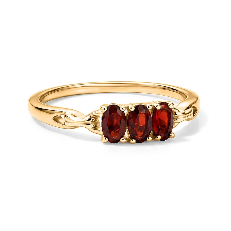D'Joy Mexican Cherry Fire Opal 0.50 ctw Regal Trinity Sunset Trio Ring in 18K Vermeil Yellow Gold Over Sterling Silver (Size 5.0)