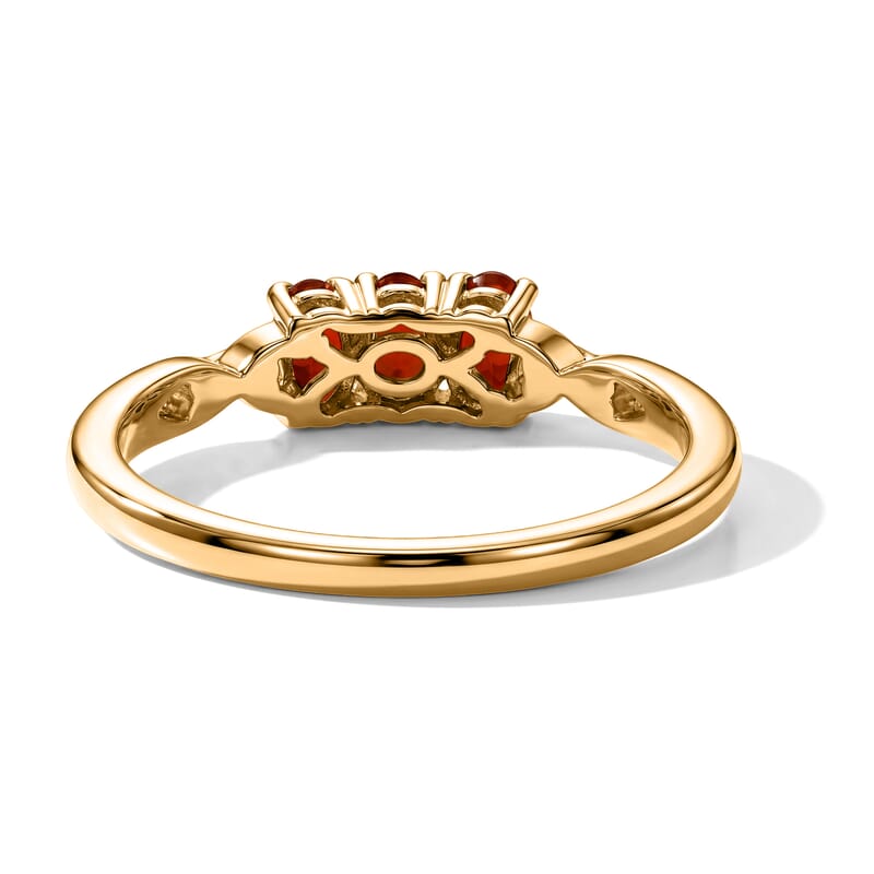 D'Joy Mexican Cherry Fire Opal 0.50 ctw Regal Trinity Sunset Trio Ring in 18K Vermeil Yellow Gold Over Sterling Silver (Size 6.0)