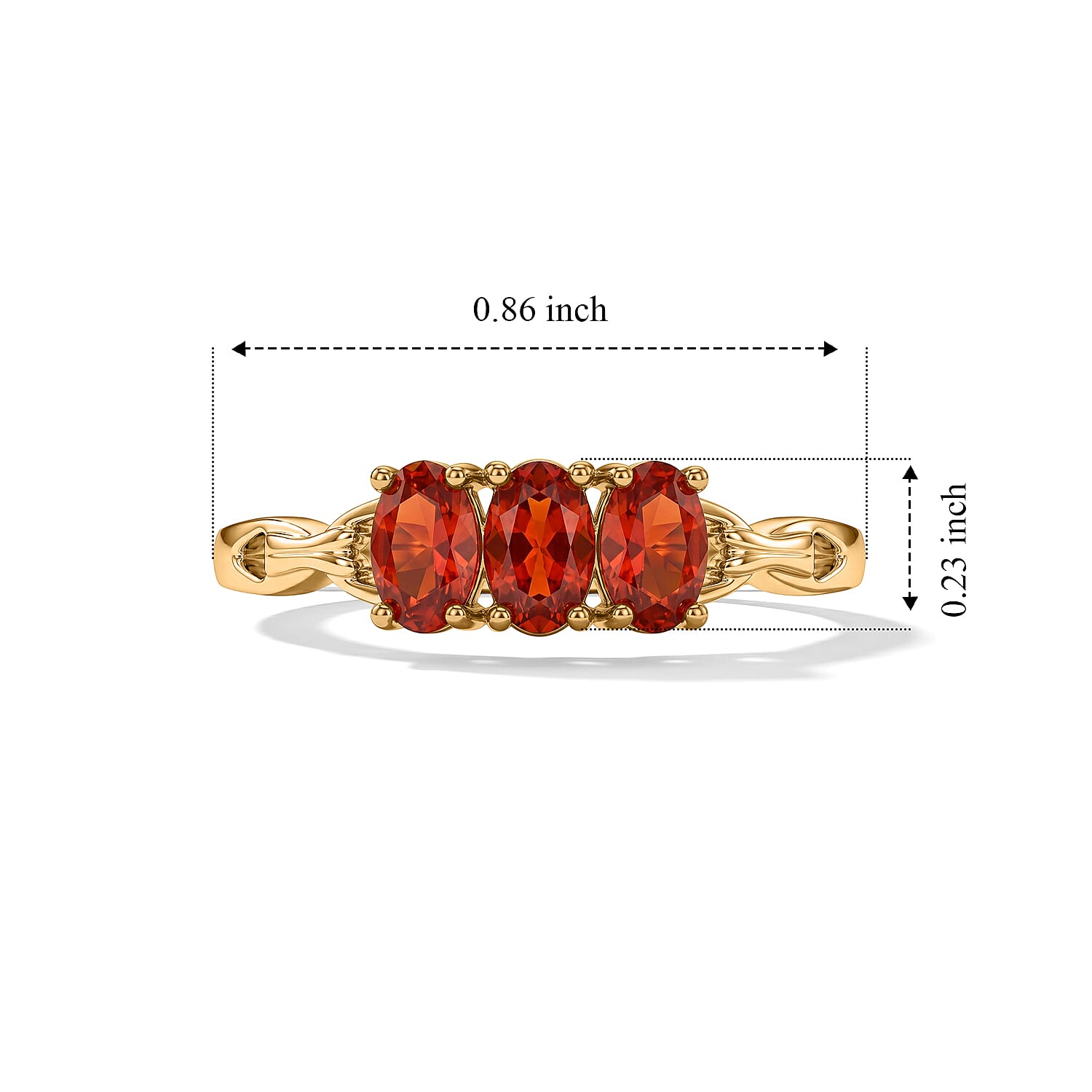 D'Joy Mexican Cherry Fire Opal 0.50 ctw Regal Trinity Sunset Trio Ring in 18K Vermeil Yellow Gold Over Sterling Silver (Size 6.0)