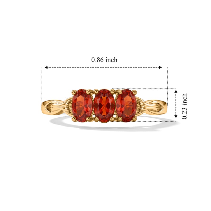 D'Joy Mexican Cherry Fire Opal 0.50 ctw Regal Trinity Sunset Trio Ring in 18K Vermeil Yellow Gold Over Sterling Silver (Size 6.0)