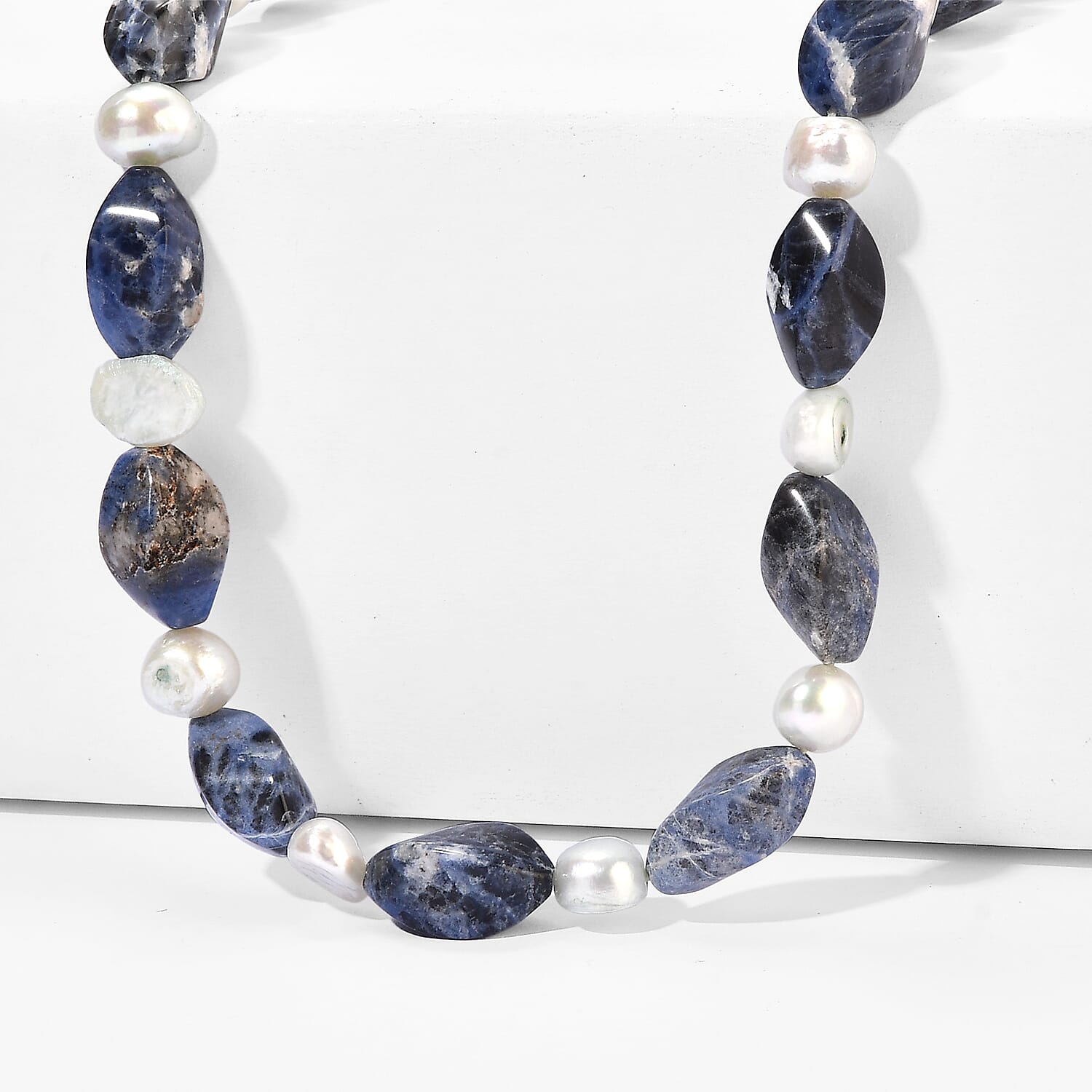 EverTrue Sodalite and Blue Pearl (D) 135.00 ctw Necklace in Stainless Steel 18-20 Inches