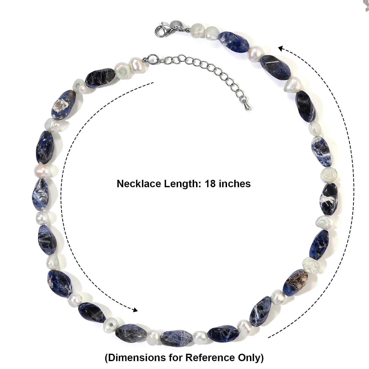 EverTrue Sodalite and Blue Pearl (D) 135.00 ctw Necklace in Stainless Steel 18-20 Inches