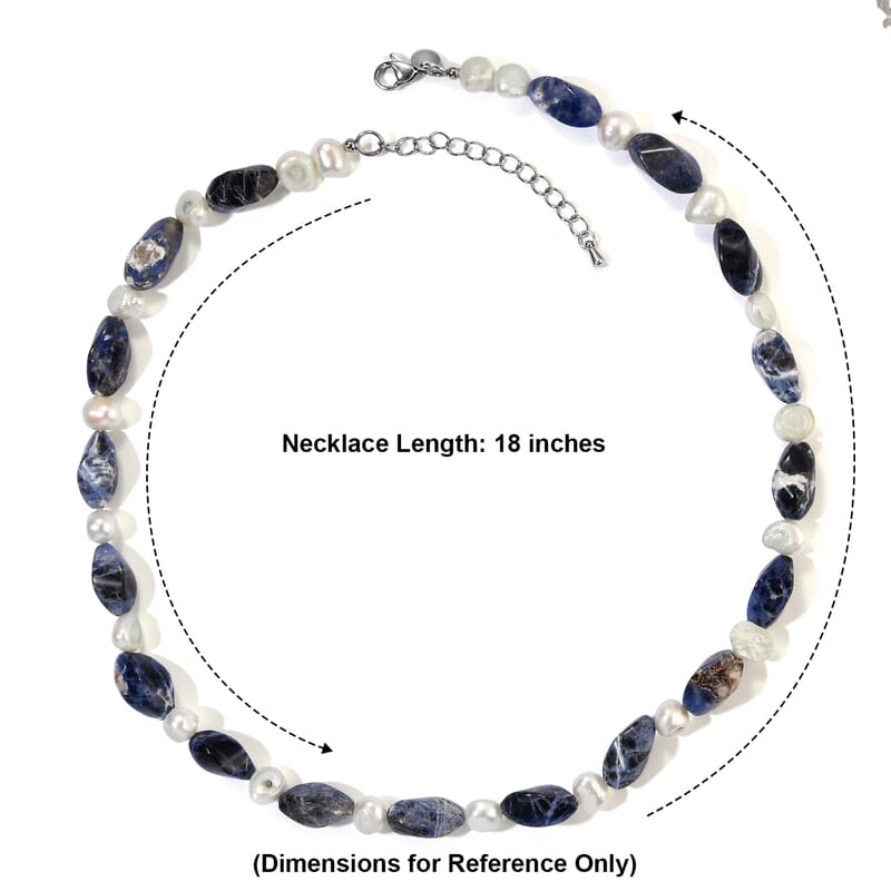 EverTrue Sodalite and Blue Pearl (D) 135.00 ctw Necklace in Stainless Steel 18-20 Inches