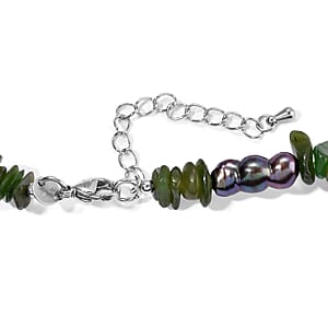 EverTrue Peacock Pearl (D) and Nephrite 135.00 ctw Necklace in Stainless Steel 18-20 Inches 