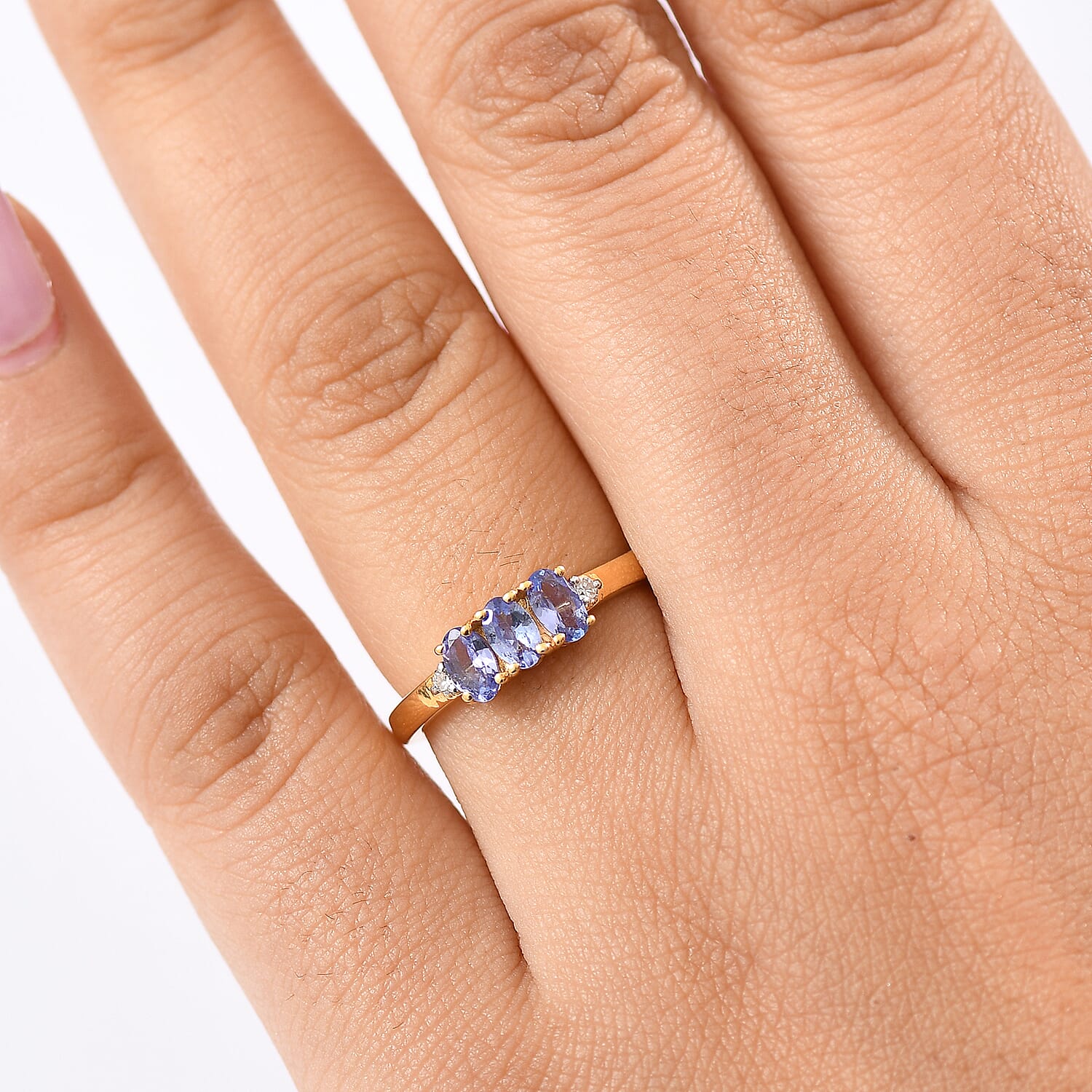 D'Joy Premium Tanzanite and Lab Grown Diamond I1 0.70 ctw Ring in 14K Yellow Gold Over Sterling Silver (Size 6.0)