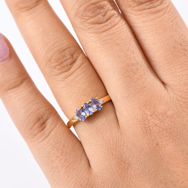 D'Joy Premium Tanzanite and Lab Grown Diamond I1 0.70 ctw Ring in 14K Yellow Gold Over Sterling Silver (Size 6.0)