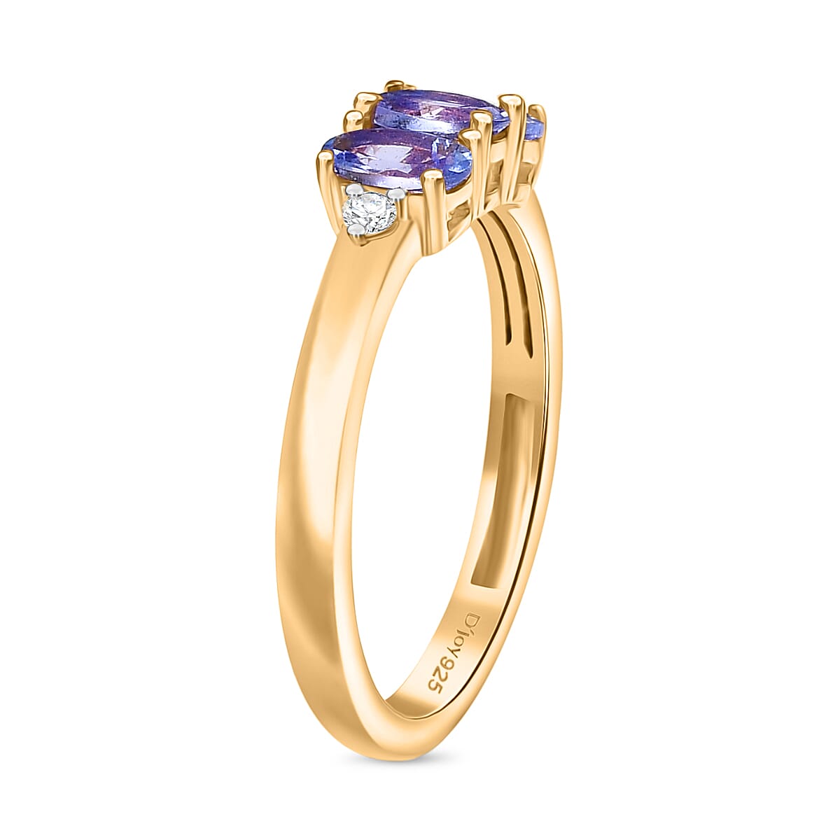 D'Joy Premium Tanzanite and Lab Grown Diamond I1 0.70 ctw Ring in 14K Yellow Gold Over Sterling Silver (Size 6.0)