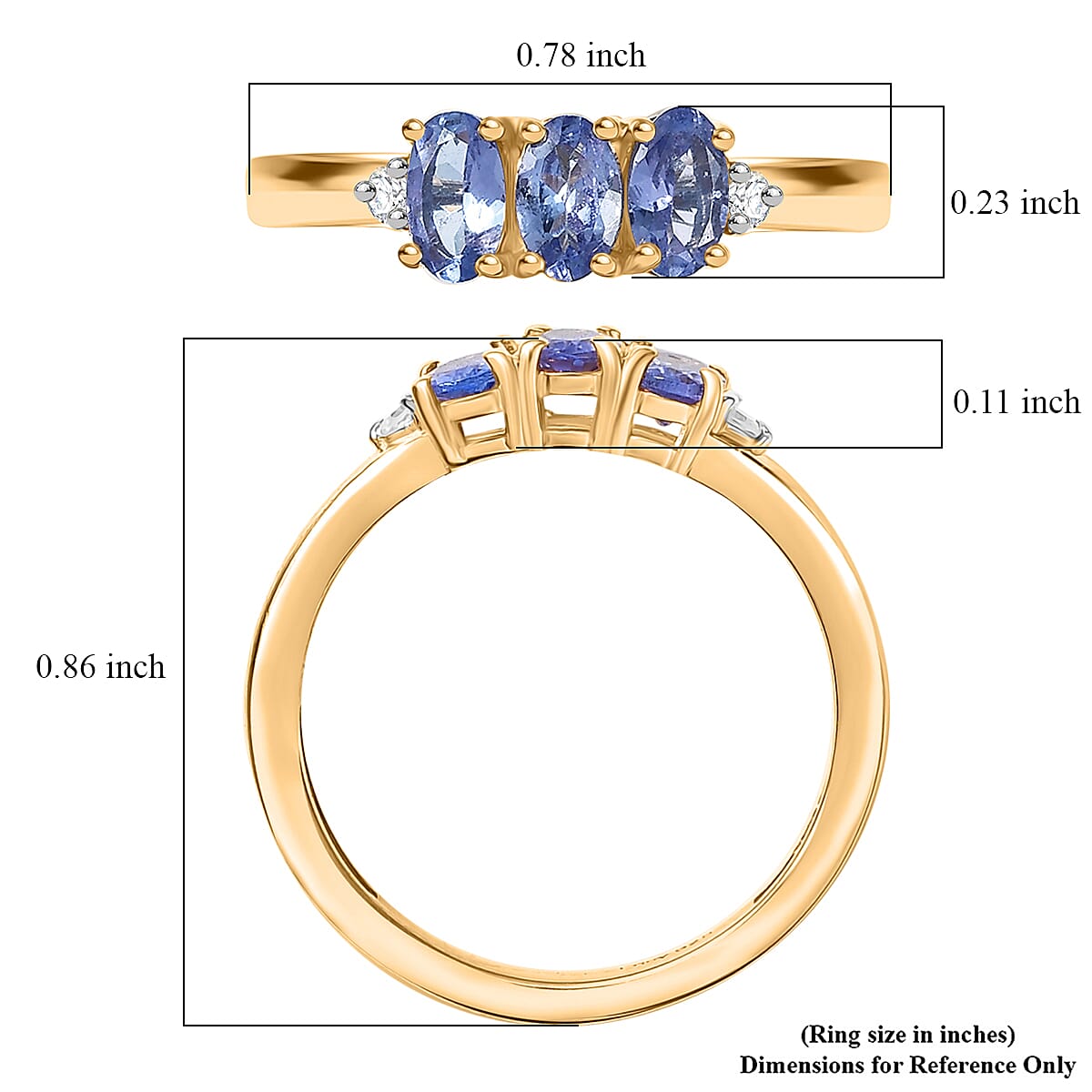 D'Joy Premium Tanzanite and Lab Grown Diamond I1 0.70 ctw Ring in 14K Yellow Gold Over Sterling Silver (Size 6.0)