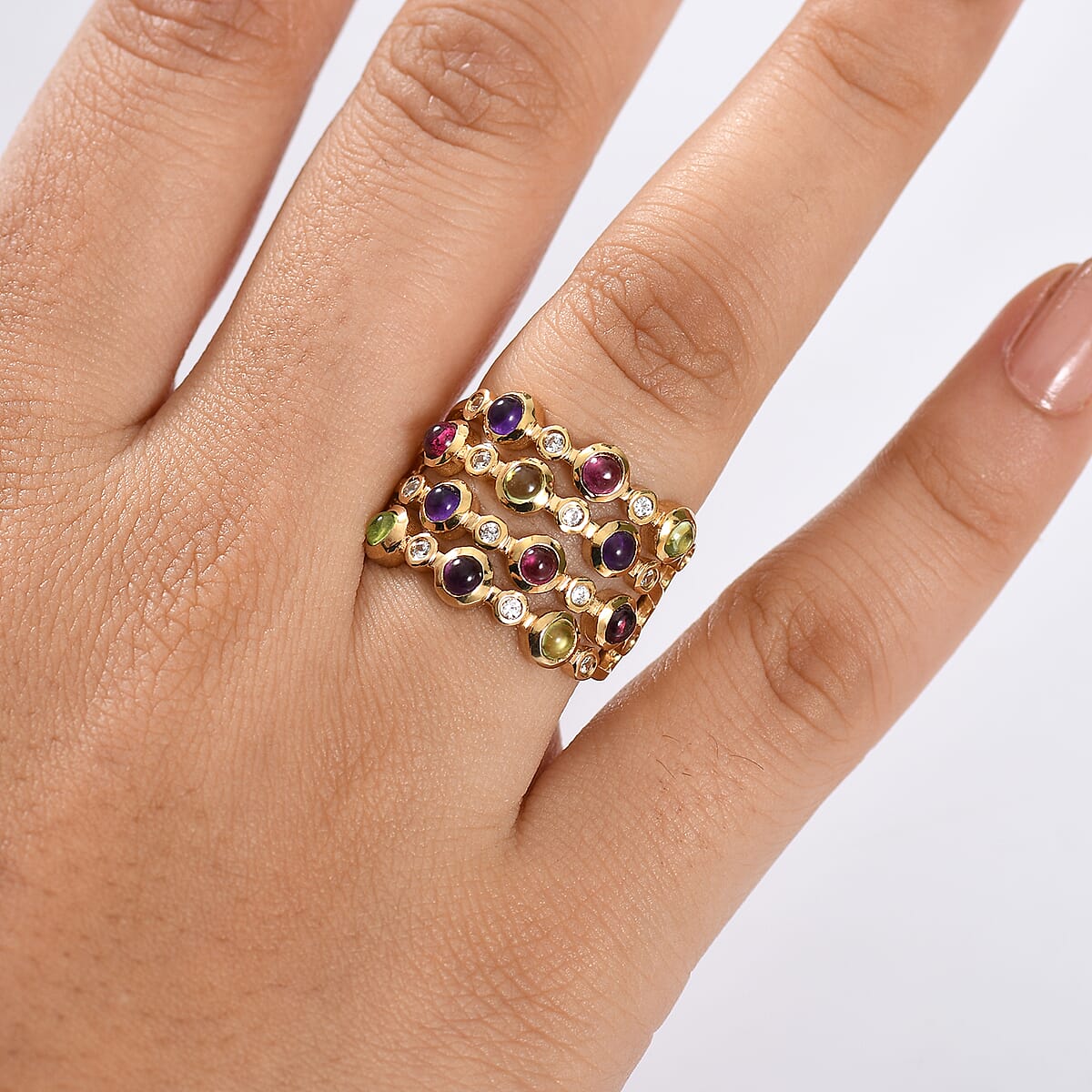 Multi Gemstone 2.30 ctw Ring in 14K YG Over Sterling Silver (Size 7.5) image number 2