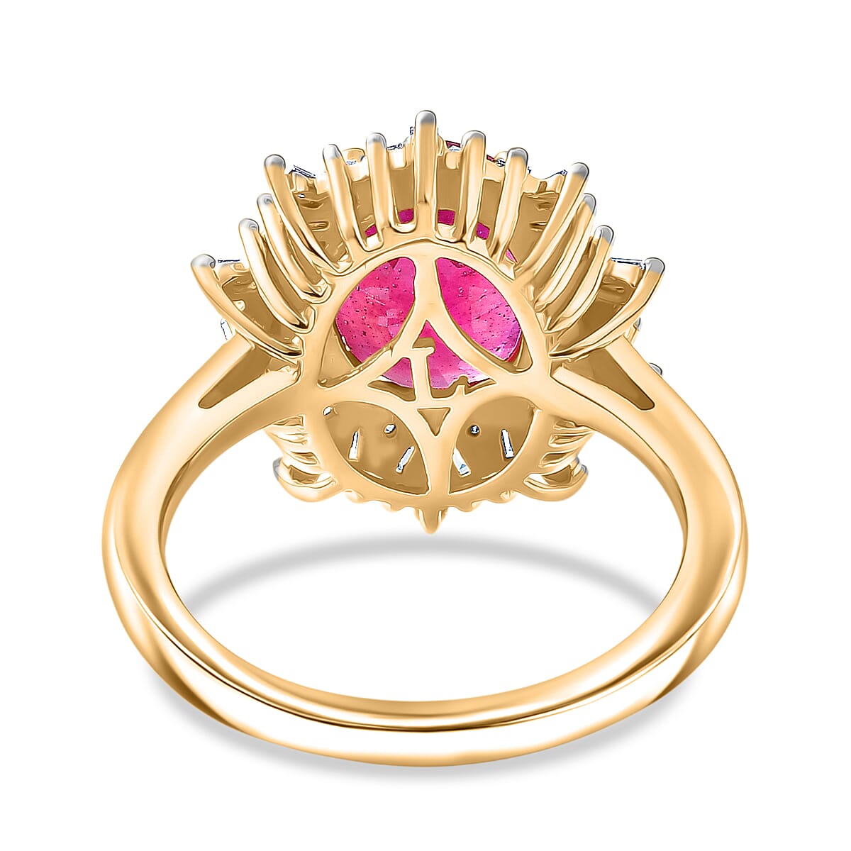 AAA African Ruby (FF) and Luxuriant Lab Grown Diamond G-H SI 4.30 ctw Ring in 18K Vermeil Yellow Gold Over Sterling Silver (Size 7.5) image number 4