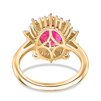 AAA African Ruby (FF) and Luxuriant Lab Grown Diamond G-H SI 4.30 ctw Ring in 18K Vermeil Yellow Gold Over Sterling Silver (Size 7.5)