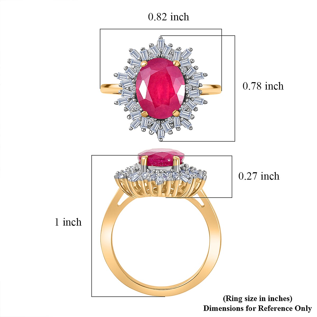 AAA African Ruby (FF) and Luxuriant Lab Grown Diamond G-H SI 4.30 ctw Ring in 18K Vermeil Yellow Gold Over Sterling Silver (Size 9.0) image number 5