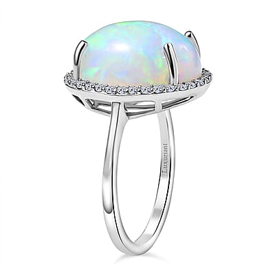 AAAA Ethiopian Welo Opal and Luxuriant Lab Grown Diamond G-H SI 6.60 ctw Ring in 950 Platinum (Size 8.0)