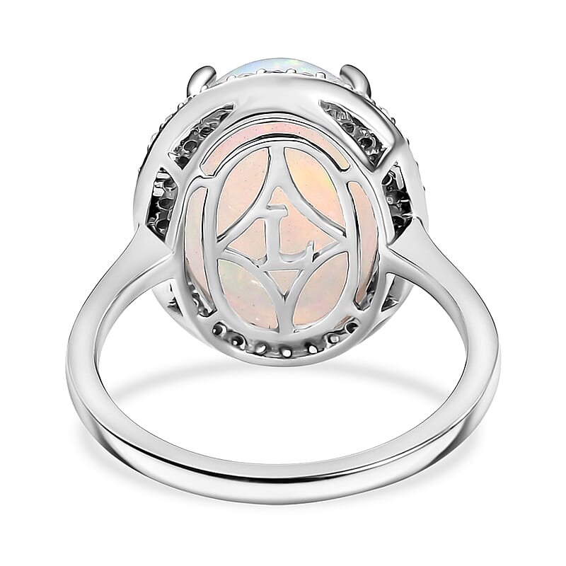 AAAA Ethiopian Welo Opal and Luxuriant Lab Grown Diamond G-H SI 6.60 ctw Ring in 950 Platinum (Size 8.0)