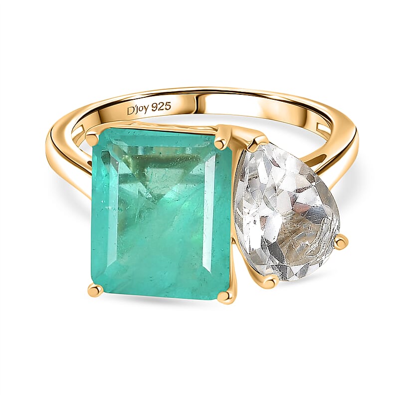 D'Joy Emeraldine Quartz (Triplet) and White Topaz 6.15 ctw Ring in 18K YG Plated Sterling Silver (Size 9.5)